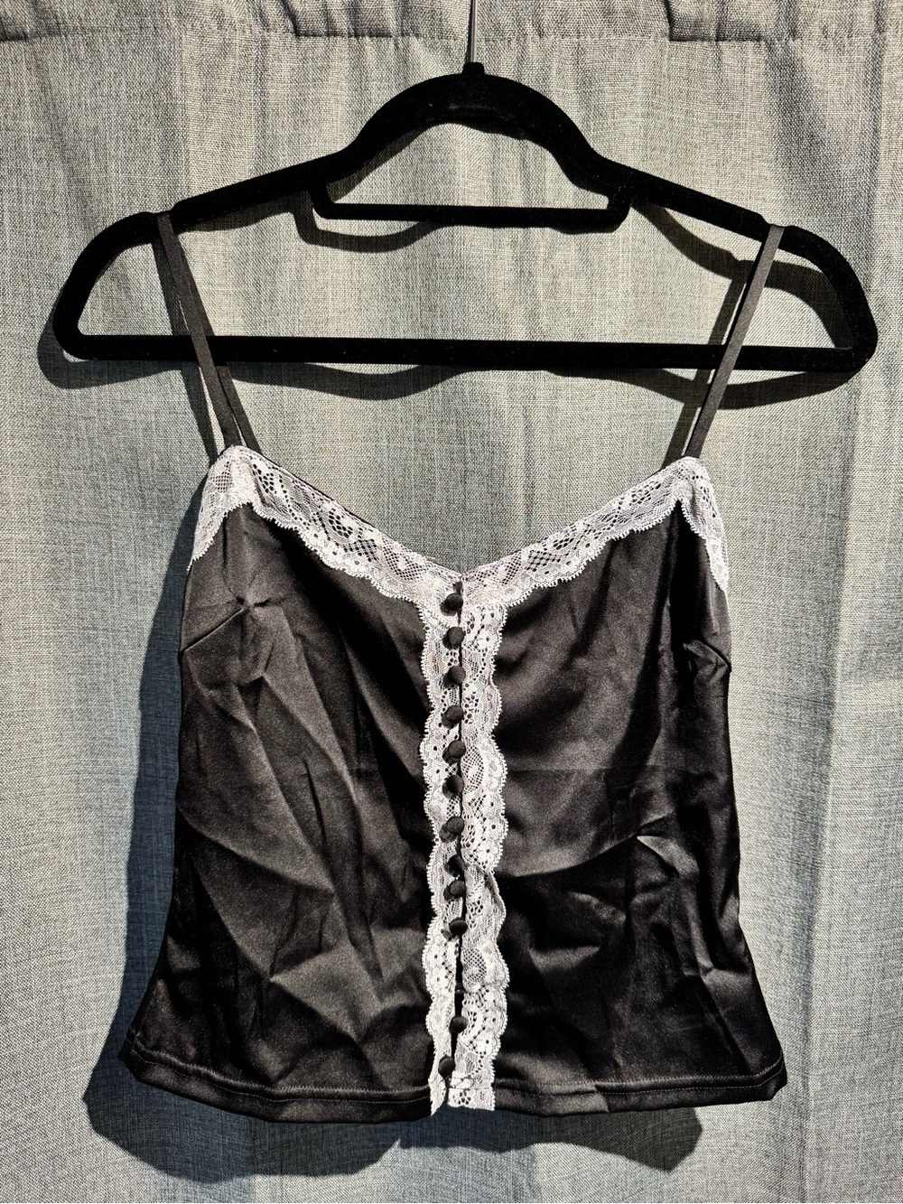 Black going out Lace-Trim Satin Camisole Top